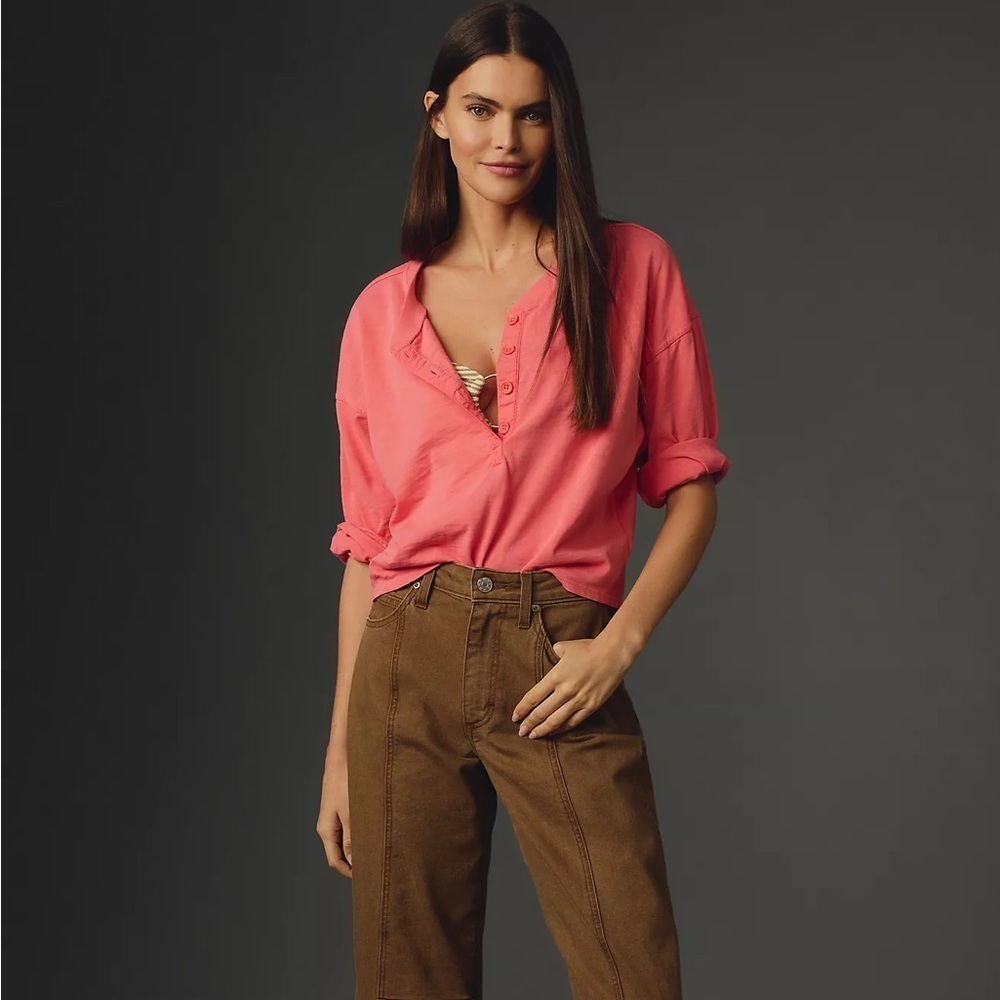 NWT Nation LTD Alix Oversized Henley Top - Picture 2 of 4